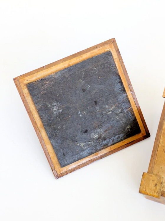 Image 1 of Midcentury Handmade Wooden Trinket Box, Dog Figurine Lid Checkered Pattern, Quirky Decor