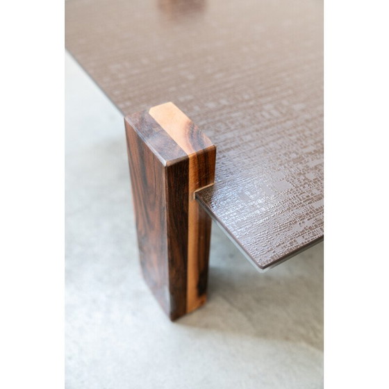 Image 1 of Vintage coffee table in ceramic glass and walnut, Italy 1970
