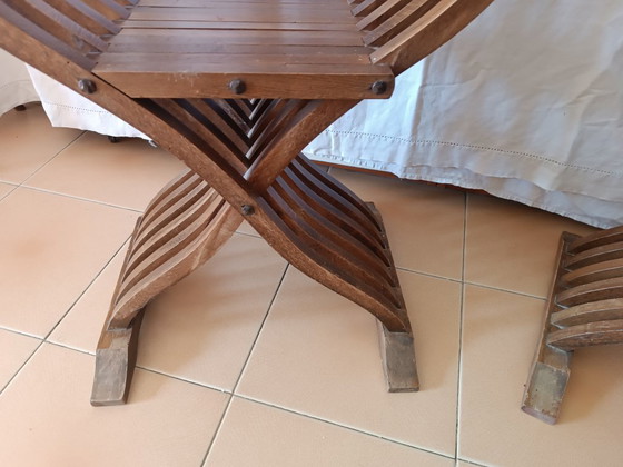 Pair of Savonarola chairs 50s (Italy), Folding chairs, Wood, Brown, Barok (photo 8 of 15)