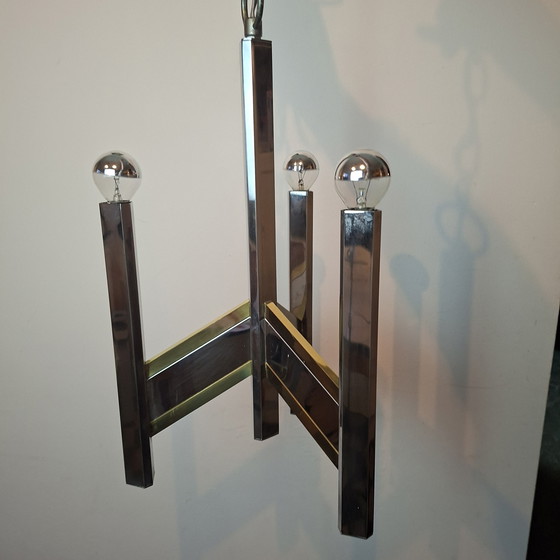 Image 1 of Suspension en laiton chromé Gaetano Sciolari, années 70