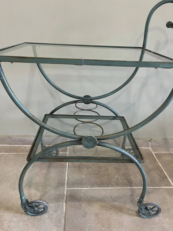 Patinated green-grey wrought iron dessert table – Bar carts, Glass, Art Nouveau (photo 3 of 16)
