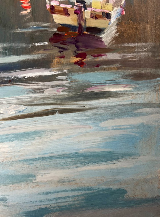 Image 1 of Original Oil Painting Coastal City Landscape Between the sea and the sky