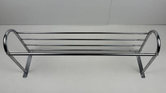 Image 1 of Vintage wall coat rack chrome for clothes hangers with hat rack