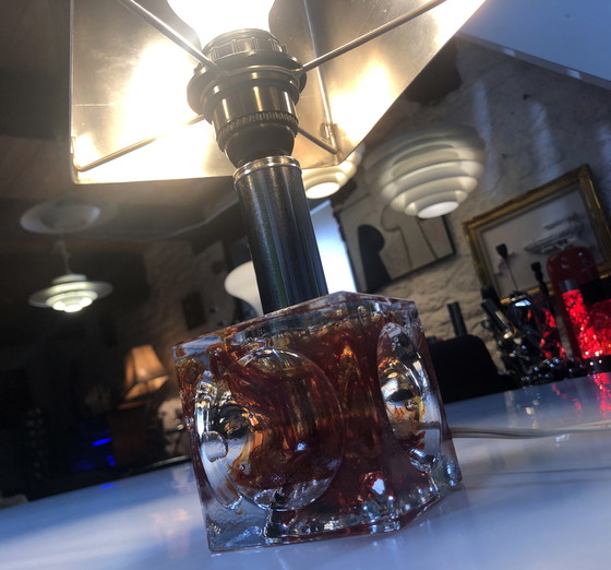 Image 1 of Table Lamp - Cube - Fractal Resin - Polished Steel - 1970