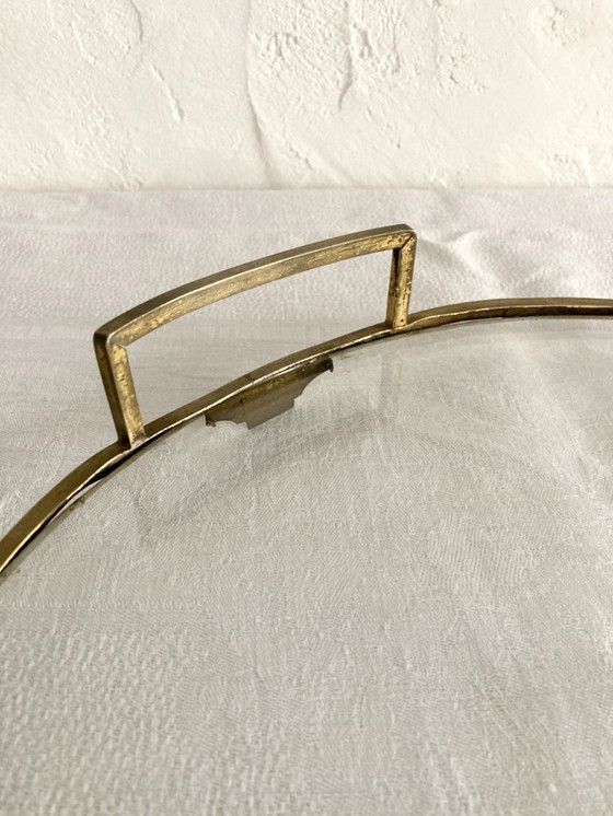 Image 1 of Oval glass and brass serving tray, late 19th - early 20th century