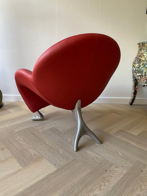 Leolux Papageno Sessel, rotes Leder, neuwertig – fauteuils, Leather, Aluminium (photo 2 of 6)
