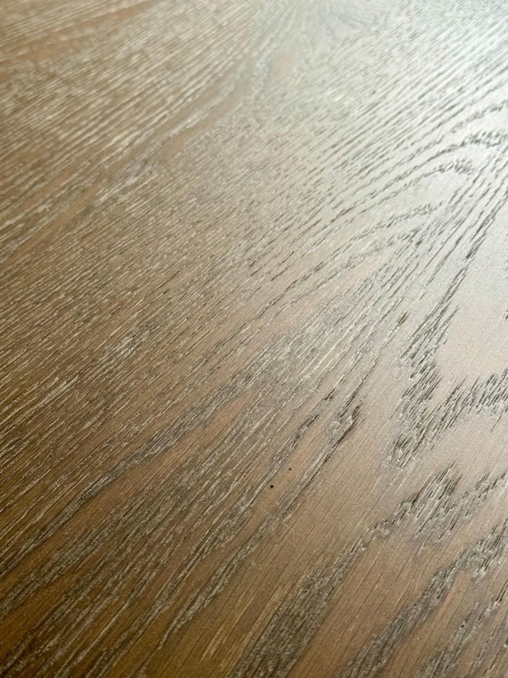 Beautiful solid wood coffee table, Floating block design in brutalist style (100 x 100 cm), Metal, Brown (photo 7 of 8)
