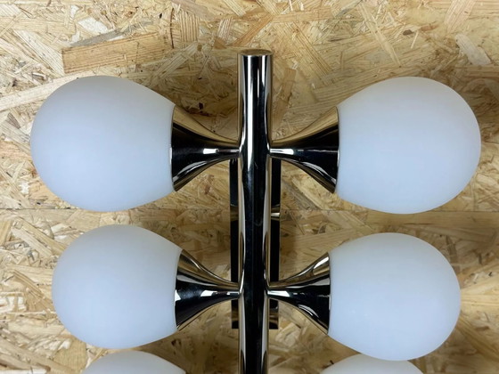 Image 1 of 2x 60s 70s 6-flame Sputnik wall lights from Kaiser Leuchten opal glass