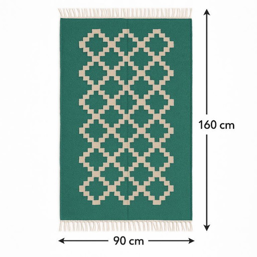 Senon Kilim Läufer 90 × 160 cm - Handgefertigt in Ägypten - Grüner Diamant, Flachgewebe