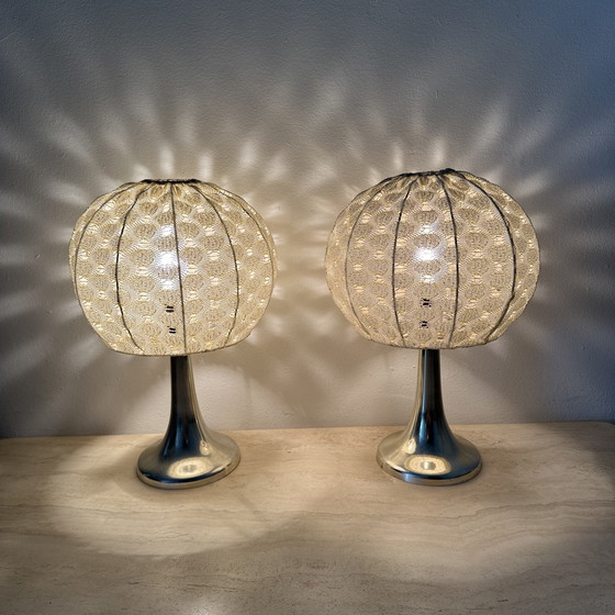 Image 1 of Set of 2 Aro leuchte table lamps with fabric shade , 1970s