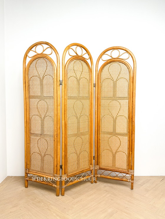 Image 1 of Divisorio per ambienti in vimini e bambù intrecciati in rattan vintage