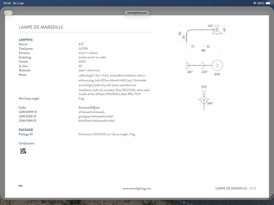 Image 1 of 2x Lámpara Nemo de Marsella