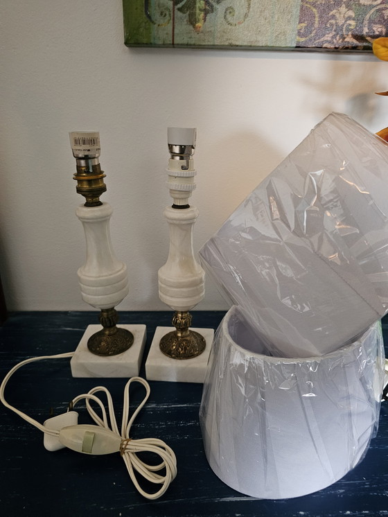 Image 1 of 2 Art Deco Alblast table lamps with brass