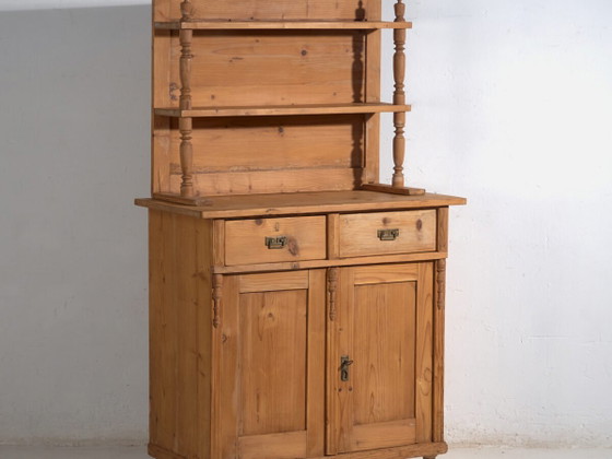 Antique pine kitchen dresser – Rustic European cupboard with shelves – circa 1940 – Storage cabinet, Metal (photo 2 of 40)