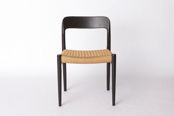 Image 1 of Set of 3 Niels Møller Chairs — 1 Armchair & 2 Side Chairs, Model 56 + 75, Black Danish Design, 1950s Mid-Century Modern