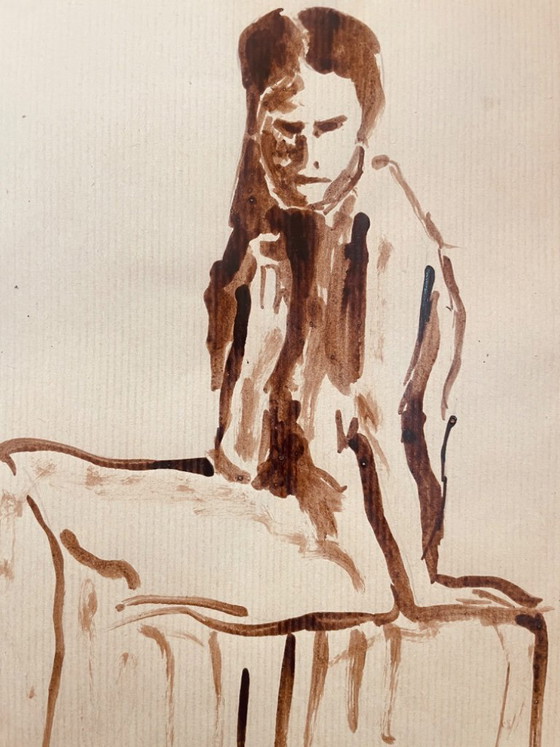 Image 1 of Painting with 2 preparatory sketches, female portrait "coming out of the bath"