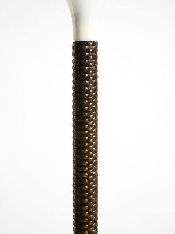 Image 1 of Stunningly beautiful XXL 1970s Pop Art Tulip floor lamp with a dark brown wicker frame and a plexiglass shade