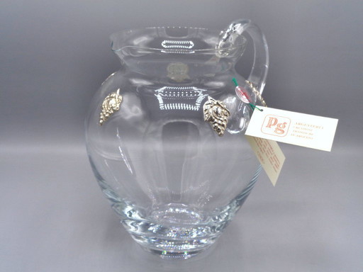 Jarra de vidrio soplado con uvas de plata 925.