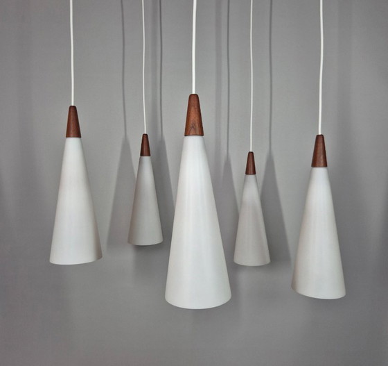 Image 1 of Lampada a sospensione vintage - Fog & Morup | teak e vetro opalino - anni '50