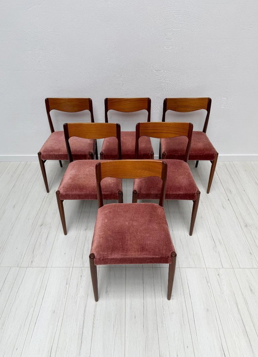 Set van 6 vintage Deense teakhouten eetkamerstoelen, Scandinavisch design uit het midden van de 20e eeuw, jaren 60.