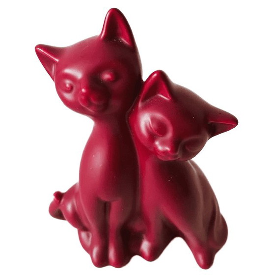 Image 1 of Statuetta vintage Gatto con gattino rosa rosso anni '80