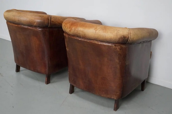 Image 1 of Vintage Nederlandse cognackleurige leren clubfauteuils, set van 2