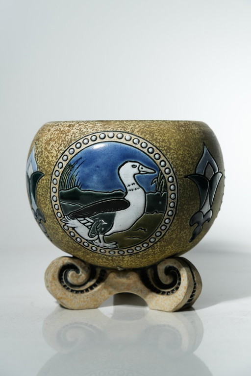 ZELDZAME Art Nouveau Amphora Riessner Jardinière Keramische Schaal, Turn-Teplitz Stijl
