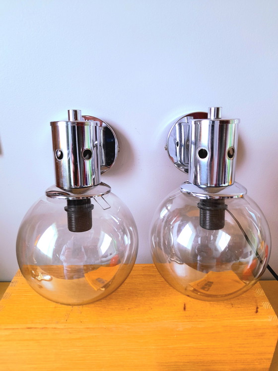 Image 1 of Par de apliques de pared cromados, década de 1970.