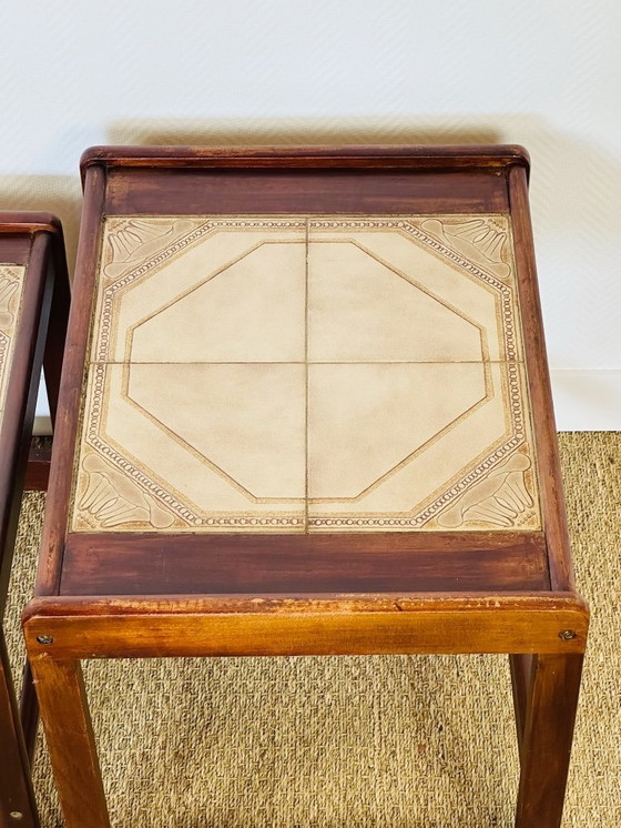 Image 1 of Pair of vintage nesting coffee tables in wood and ceramic, 1960