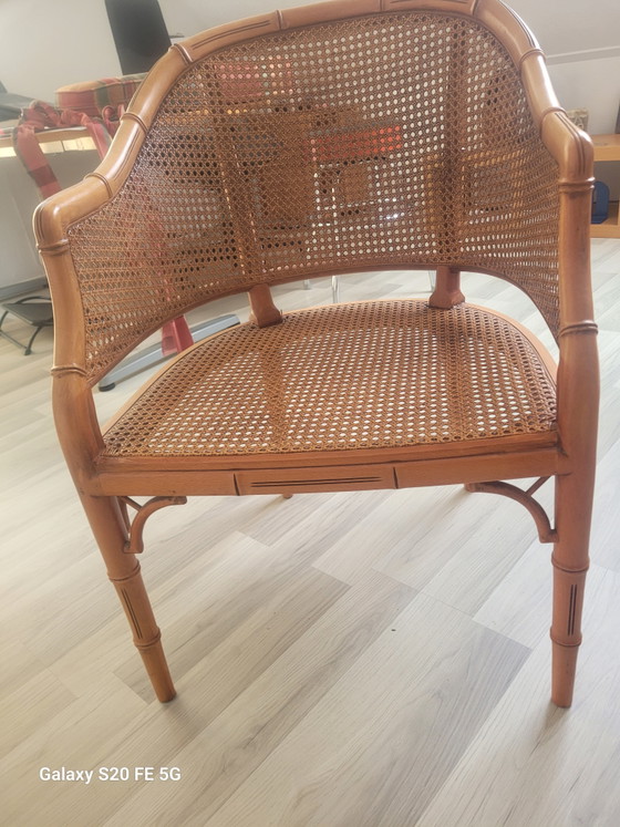 4 Faux Bamboo Giorgetti stoelen en eettafel – Eetkamerstoelen, Glass, Textile (photo 5 of 14)