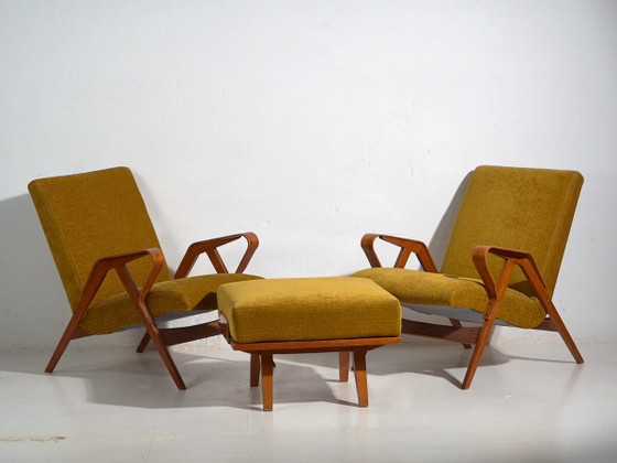 Set of two armchairs and Ottoman - Mid-century Modern (c.1950) – Canvas, Mid Century Modern (photo 2 of 40)