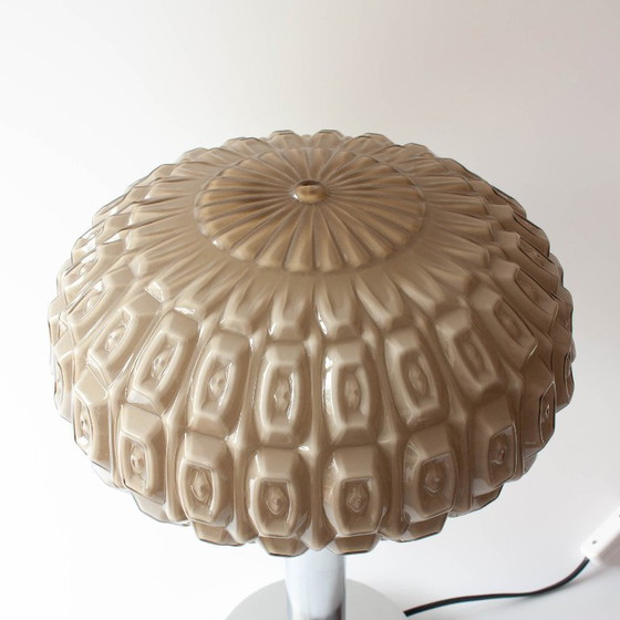 Image 1 of 1940s Portuguese Art Deco Table Lamp with Gray Opaline Shade