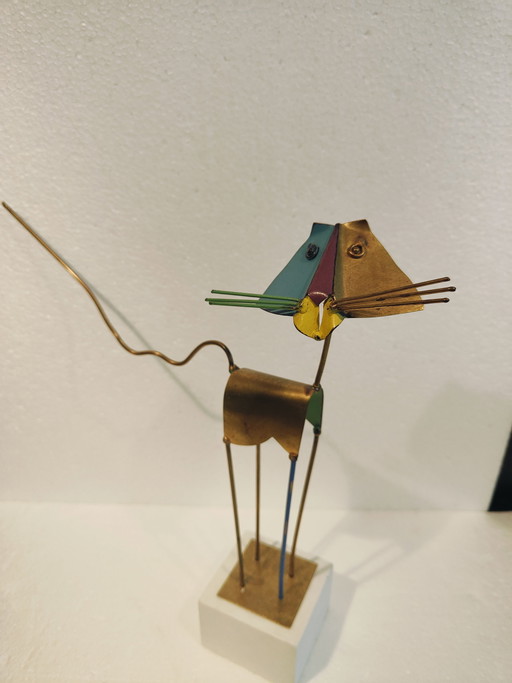 Statua vintage del gatto Jarc su piedistallo, unica
