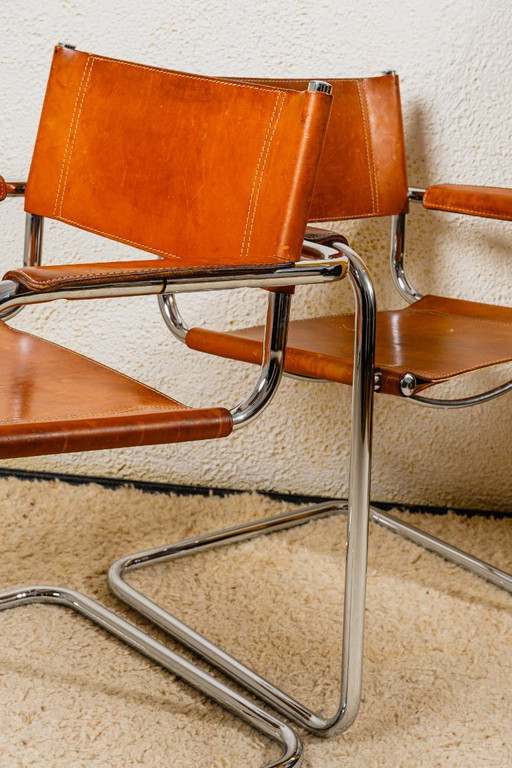 2 chaises MG5 Mart Stam & Marcel Breuer de style Mid-Century Modern en cuir marron cognac, années 1970