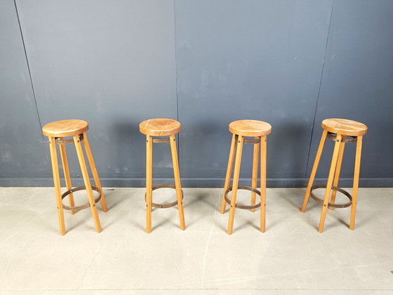Image 1 of Tabourets de bar vintage en bois, 1960 - ensemble de 4