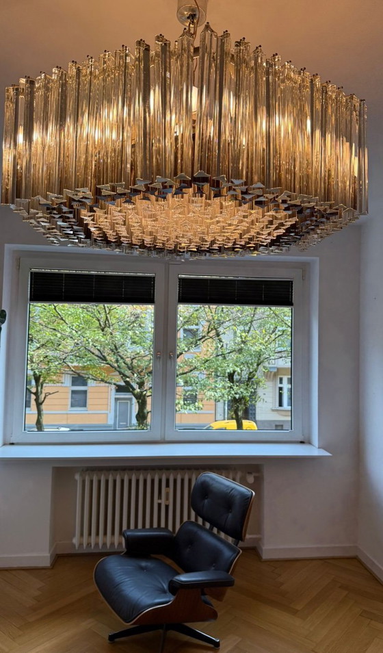 Image 1 of Weelderige kroonluchter van Paolo Venini voor Vivarini, Muranoglas/Prismaglas, Italië, jaren 70, op maat gemaakt