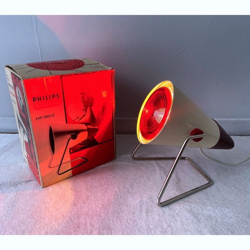 Vintage Jaren 60 Philips Infraphil HP 3603 Infraroodlamp met Doos en Handleiding