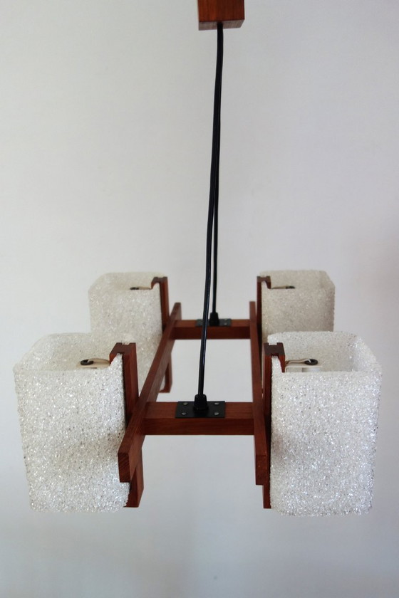 Image 1 of Lampadario scandinavo in perspex e teak, anni '60/'70