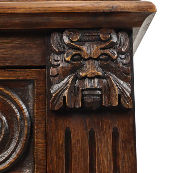 Vintage Oak Sculpted Chest of drawers Mythical Figures – Wood (photo 20 of 25)