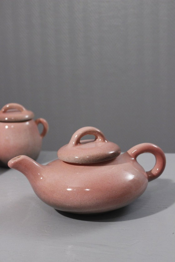 Image 1 of Servizio da caffè in ceramica da 9 pezzi, smalto rosa maculato Max Idlas, Francia, XX secolo