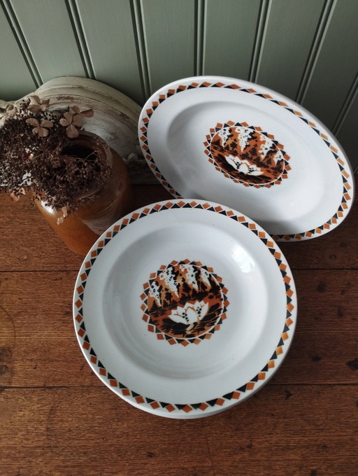 x10 piatti fondi Art Déco in pietra di ferro Hamage & MDL "Water Lily"