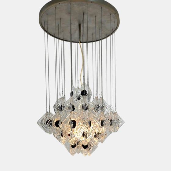 Image 1 of XXL Mazzega floating chandelier 60s Murano 48 glass parts. Vintage