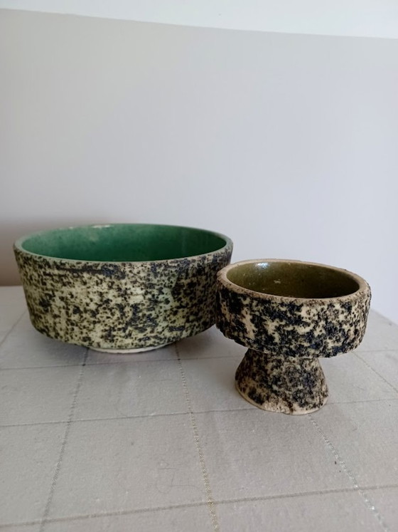 Image 1 of Duo de céramiques artisanales en écorce de bouleau – Poterie d'atelier en grès, fait main.