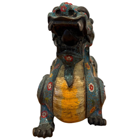 Coppia Monumentale di Pixiu Cinesi Antichi – Bronzo & Cloisonné – Tardo Qing – Sculture, Bronze (photo 5 of 10)
