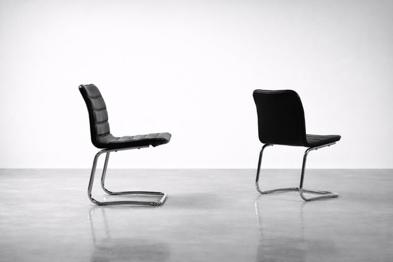 Image 1 of Vintage Mid-Century Minimalist Chrome & Black Leather Club Chairs from POL International, 1960s, Set of 2