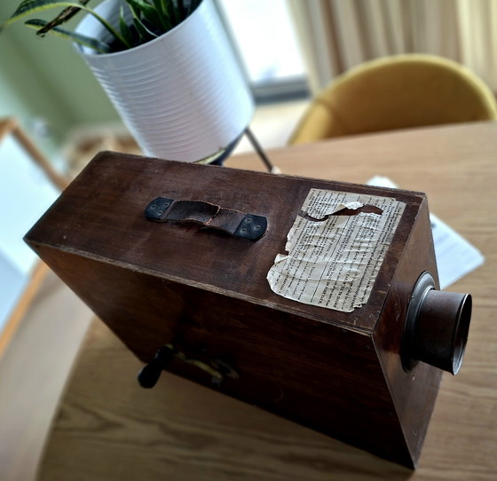 Image 1 of Antique hand-operated ship's fog horn in wooden resonance box – working – ca. 1900