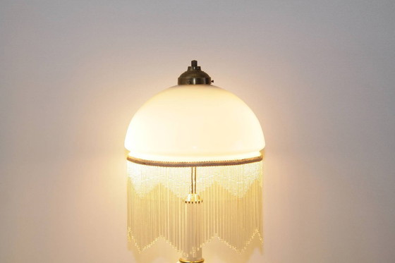 Image 1 of Tafellamp met glazen kap, opaalglas en glazen kralen, 55 cm, vintage jaren 70