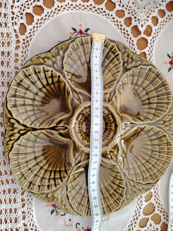 Image 1 of Sarreguemines vintage oyster plate oyster shells serving plate majolica faience