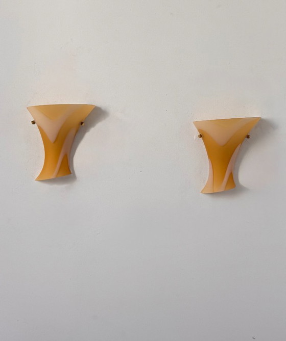 Coppia di Applique vintage in vetro arancione e ottone, Italia 1980 – Glass (photo 5 of 5)