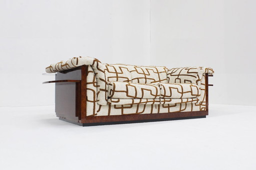 Sofá Art Déco vintage de madera de nudo